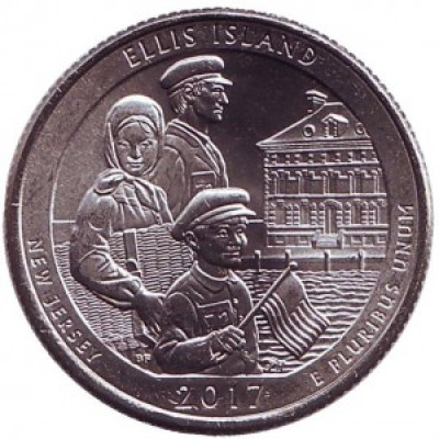 Монета 25 центов 2017 г. США. Национальный монумент острова Эллис.